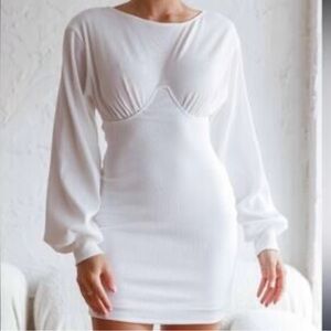 NWT White Ribbed Long Sleeve Dress Bridal Shower Bachelorette Party Date Night